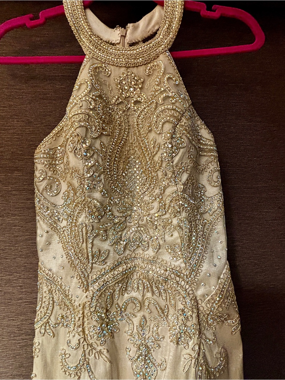 Amelia Couture Embellished champagne hue Halter Dress - Picture 2 of 6